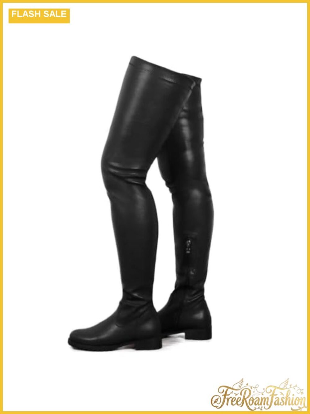 Faux Leather Over the Knee Boots Round Toe Low Chunky Heel